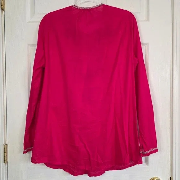 Johnny Was Women's Size M Tunic Fuchsia Pink Floral Embroidered Boho Cotton Top - Picture 3 of 9